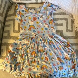 Posh Peanut Sanrio Blue Dress with Rainbow and Floral Print
